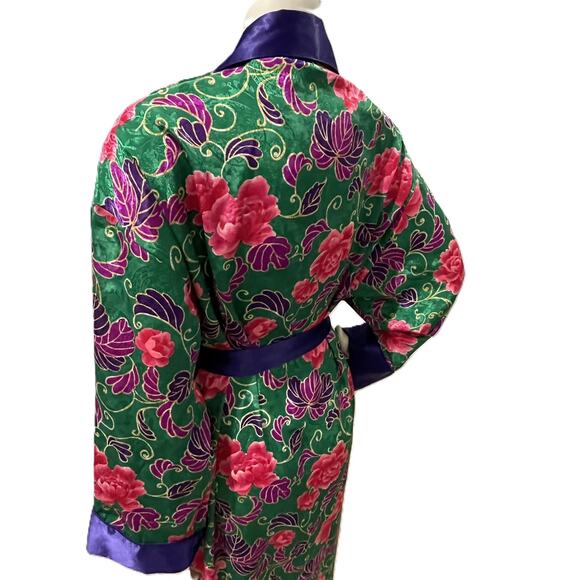 VTG Victoria's Secret Gold Label Robe M/L Floral Belted Green Pink Purple - Picture 14 of 16